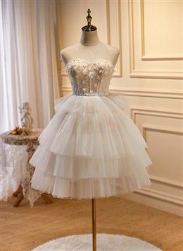 Picture of Cute Ivory Short Sweetheart Lace-up Party Dresses, Ivory Short Prom Dresses